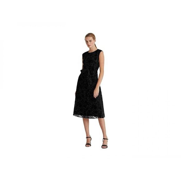NEW Lauren Ralph Lauren Burnout Velvet Cocktail Dress 253854951001 Black 4 - Picture 1 of 5